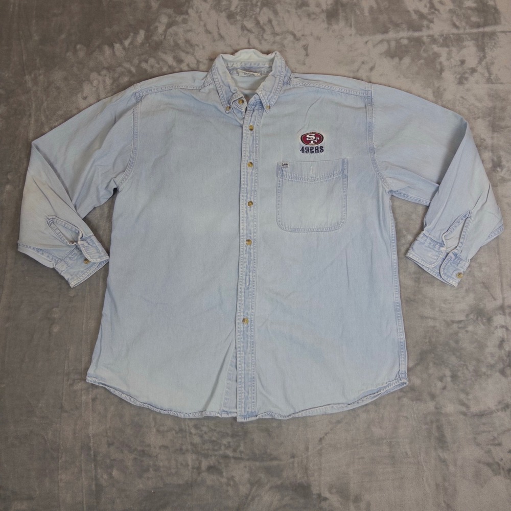 Lee Sport San Francisco 49ers Denim Shirt Mens Large Light Wash NFL Vintage 90s